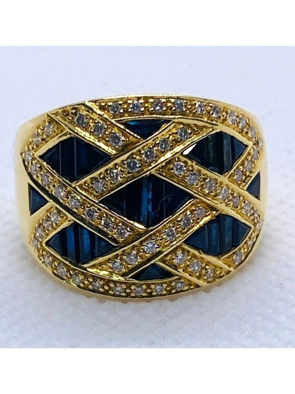 Le vian 18K Diamond Sapphire Wide Band Ring Size 8.25